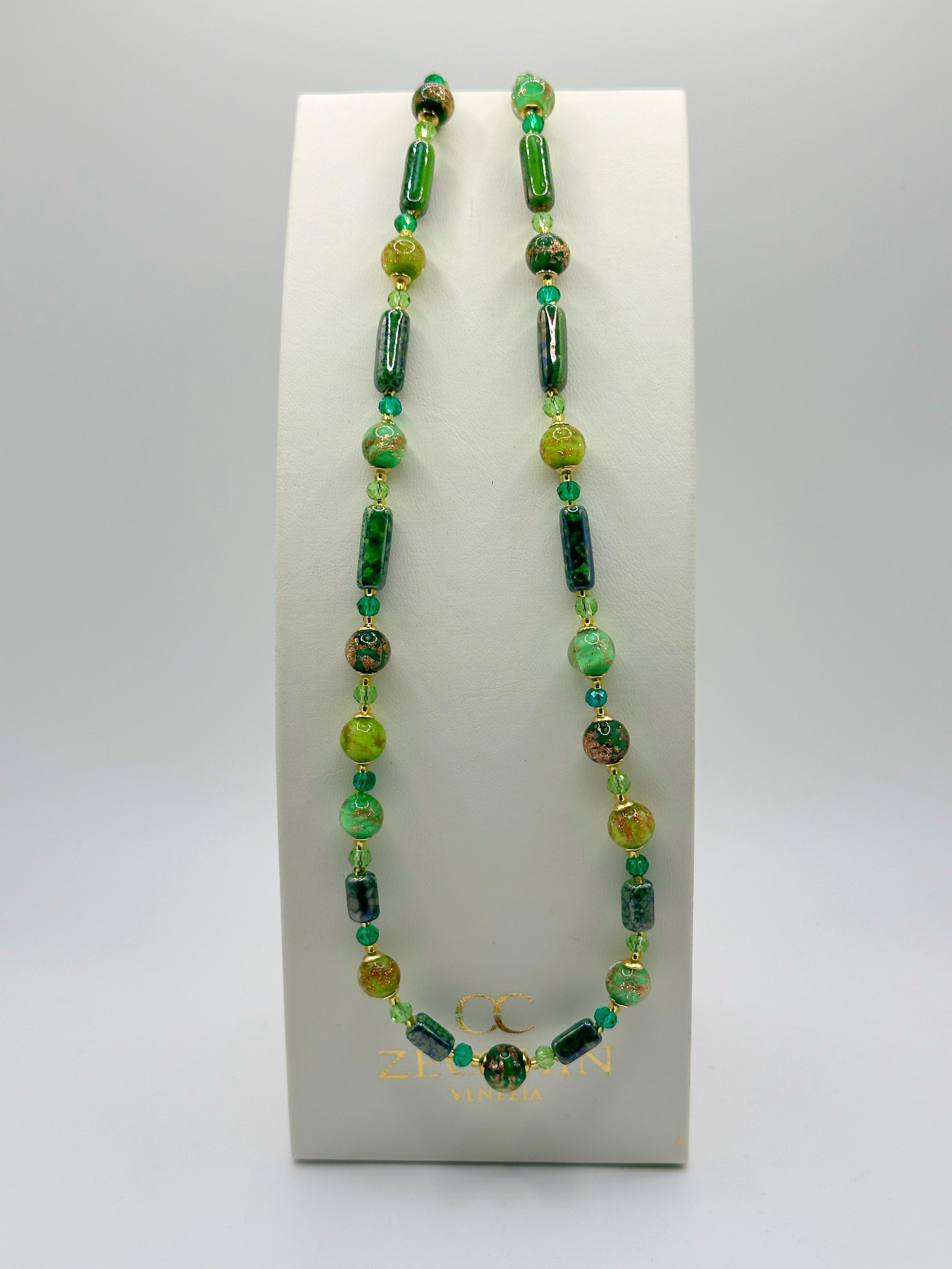 Collana Atene in vetro di Murano e avventurina, 55 cm